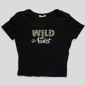 Active USA Wild at Heart Black Cropped T-Shirt - Leopard Print Graphic, Size M
